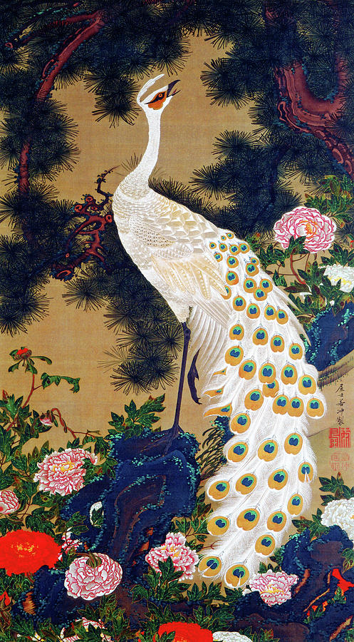 Old pine tree and Peacock - Digital Remastered Edition Painting by Ito Jakuchu