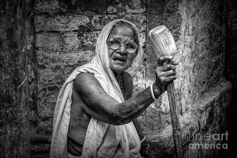 Indian Street Photo - Old Poor Woman Portrait Photograph by Stefano Senise