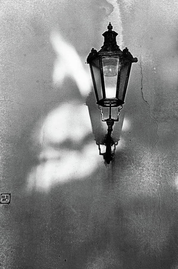 Old Prague Lantern on the Grunge Wall Photograph by Jenny Rainbow