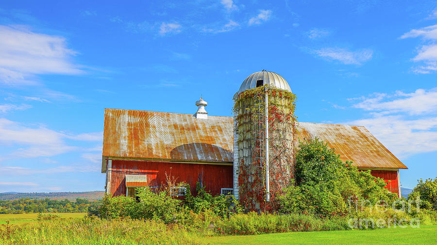 Old Red Barn and SIlo Along the Connecticut River Scenic Byway V Photograph by Edward Fielding