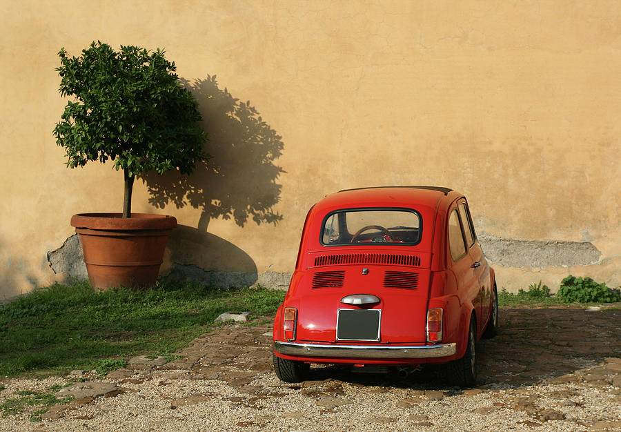 Old Red Mini Under A Tree In Rome Italy Photograph by Romaoslo