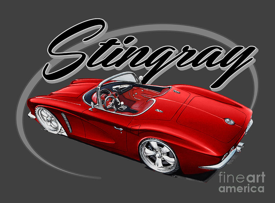 Car Digital Art - Old Red Stingray by Paul Kuras
