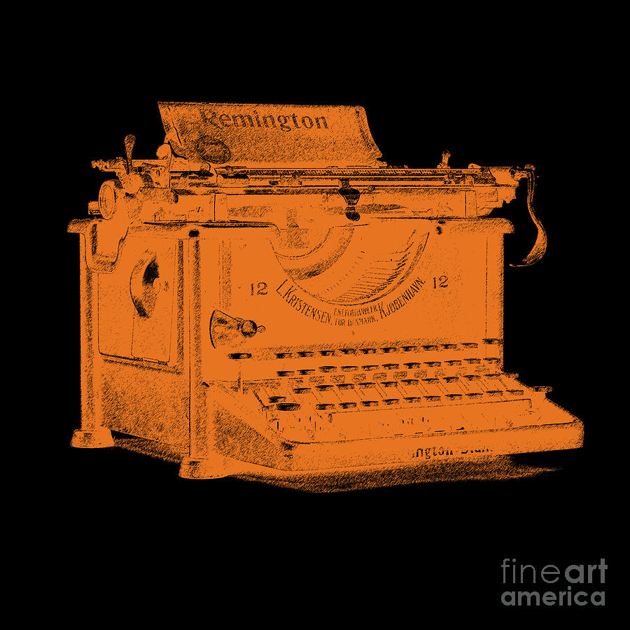 Vintage Digital Art - Old Remington Typewriter Graphic Design Orange by Edward Fielding