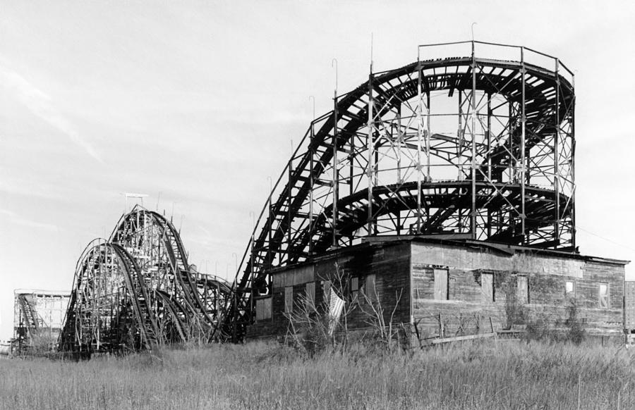 Black And White Photograph - Old Rollercoaster In Coney Island Ny by Ericsphotography