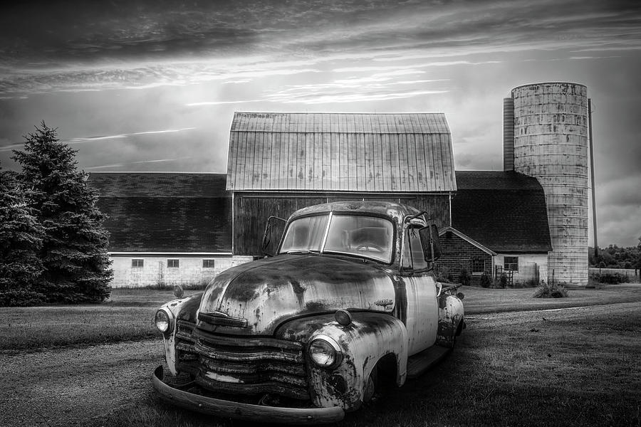 Old Rusty in the Countryside Black and White Photograph by Debra and Dave Vanderlaan