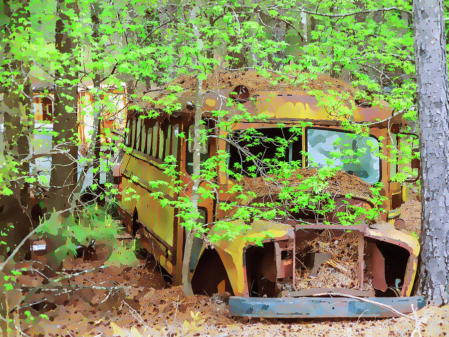 Old rusty school bus 2 Painting by Jeelan Clark