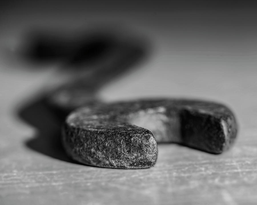 Old S Wrench that could be a snake in black and white Photograph by Art Whitton