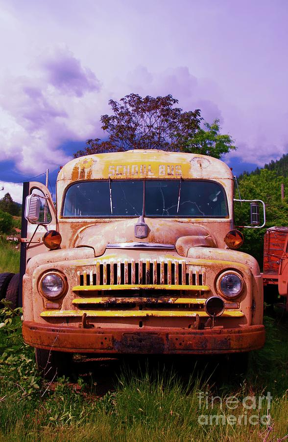 Old School bus in portrait Photograph by Jeff Swan