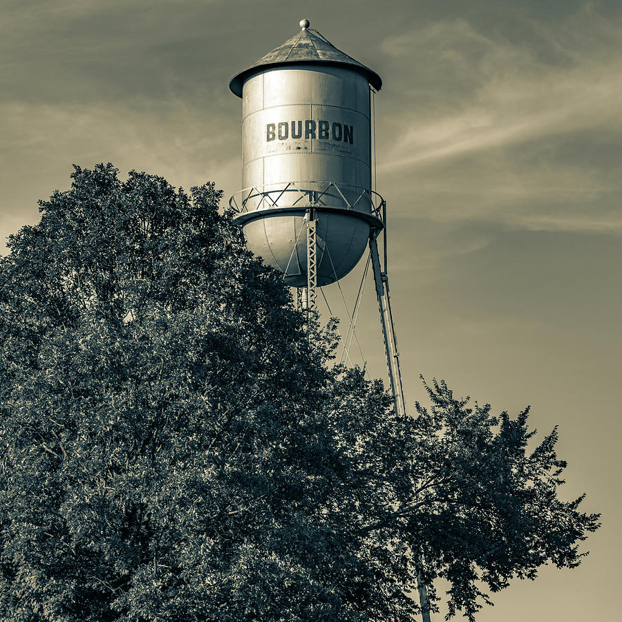 Old Sepia Bourbon Water Tower - Missouri Route 66 1x1 Photograph by Gregory Ballos