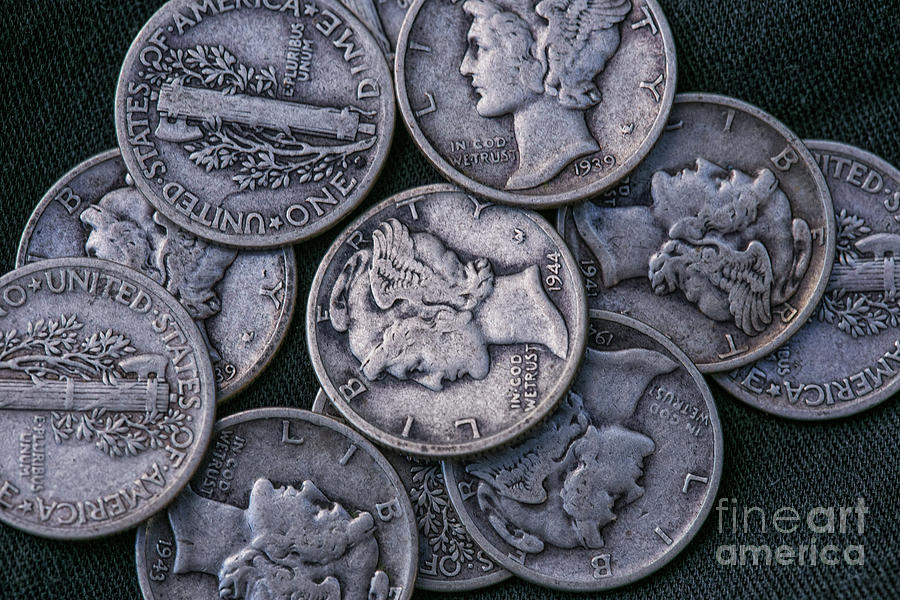 Old Silver Dimes One Photograph
