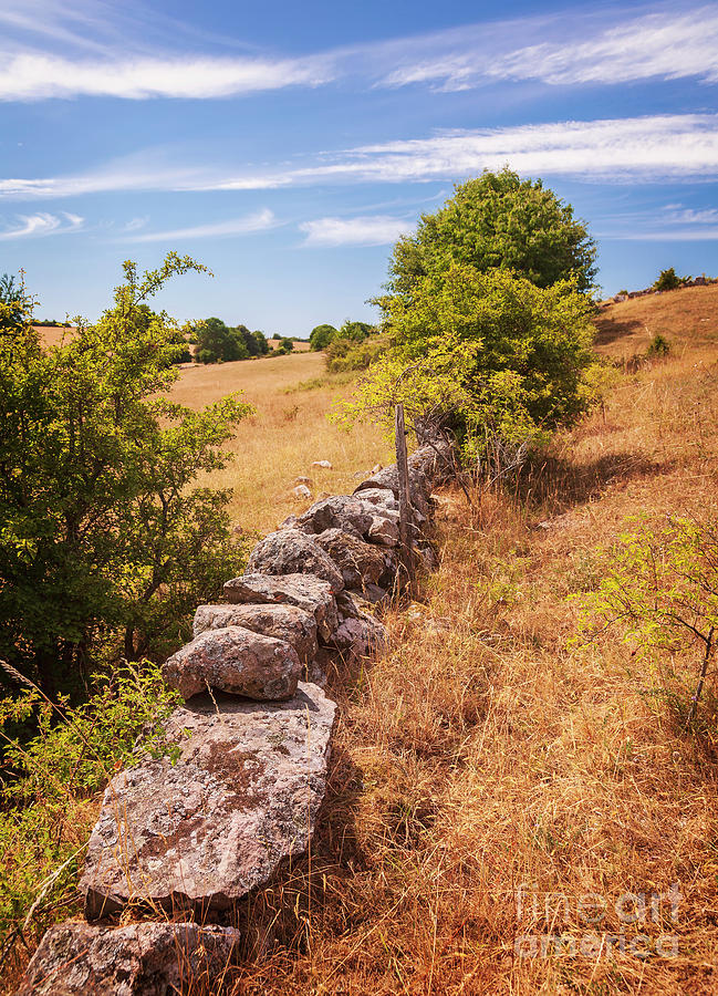 Old stone wall in hilly landscape Photograph by Sophie McAulay
