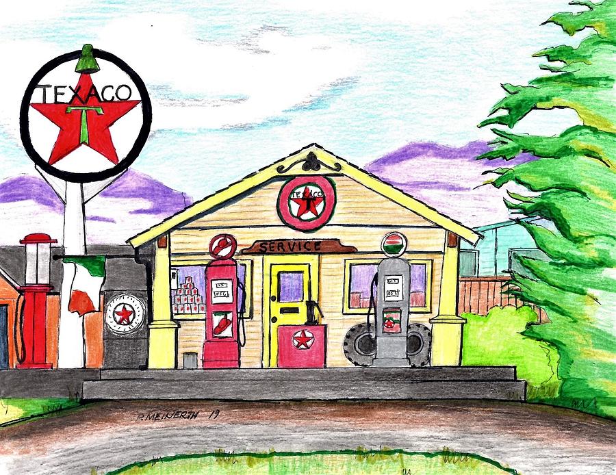 Architecture Drawing - Old Texaco Gas Station by Paul Meinerth