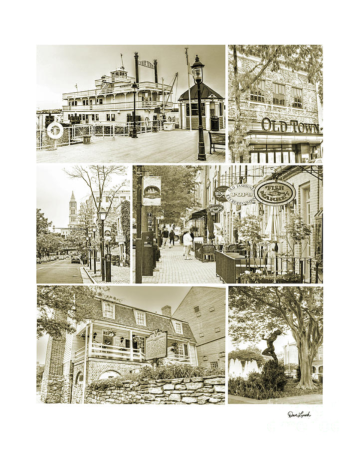 Old Town Alexandria Six Photo Collage - In Vintage Sepia Photograph by Dave Lynch