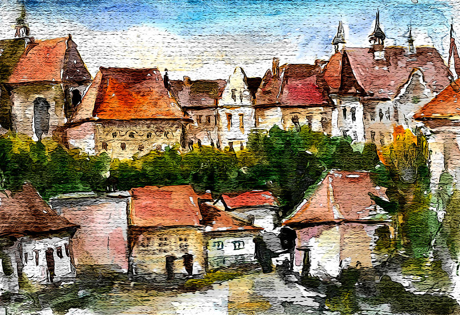 Landscape Painting - old town Brasov  by Cuiava Laurentiu