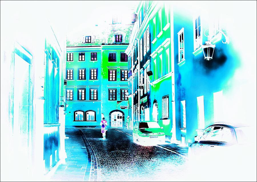 Blue Digital Art - Old Town in Blue #2 by Slawek Aniol
