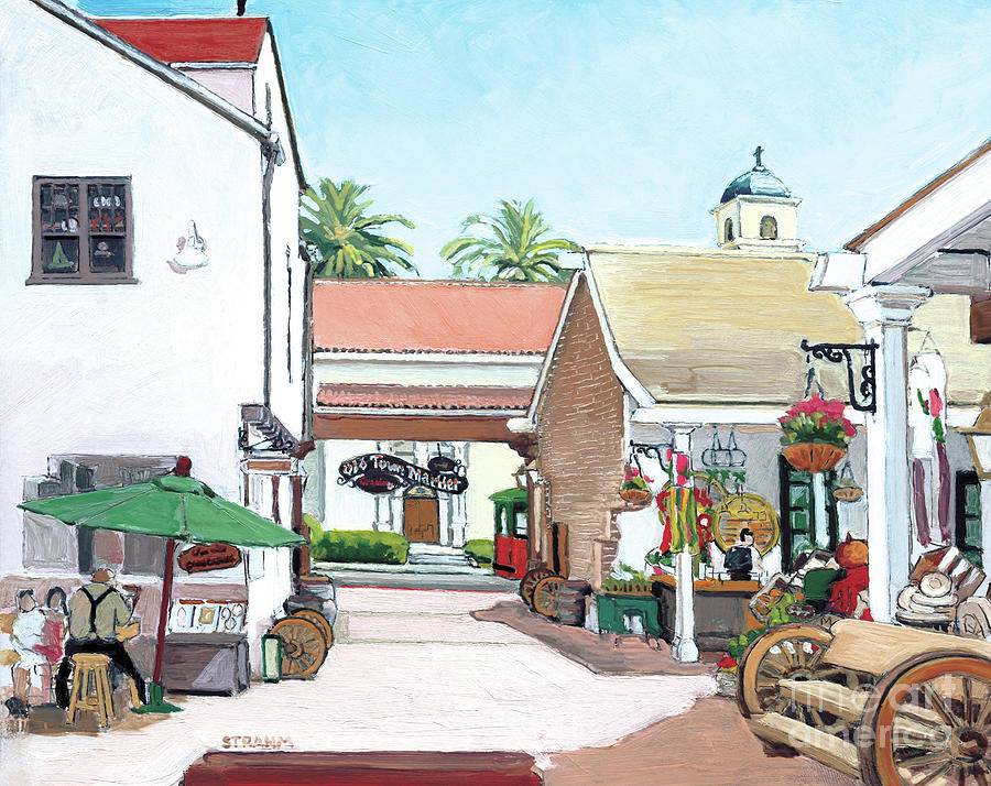 San Diego Painting - Caricature Artist in Old Town Market San Diego California by Paul Strahm