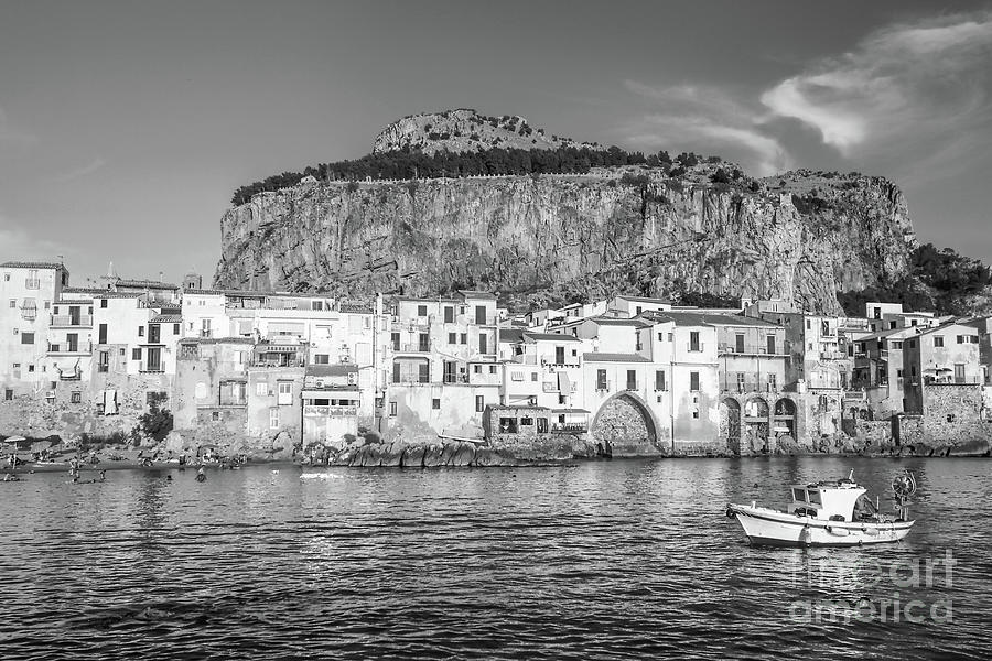 Black And White Photograph - Old Town of Cefalu - Sicily BW by Stefano Senise