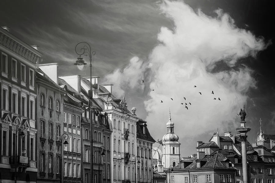 Old Town Rooftops Warsaw Poland Black and White Photograph by Carol Japp