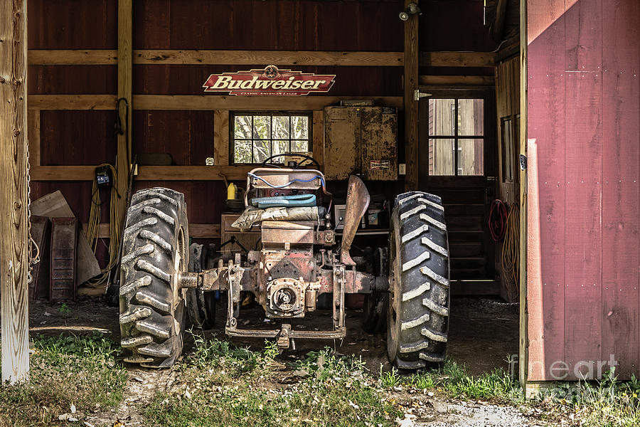Vintage Photograph - Old Tractor in the Barn Vermont by Edward Fielding