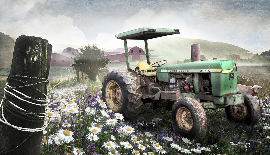 Old Tractor in the Fields in Soft Country Colors Photograph by Debra and Dave Vanderlaan