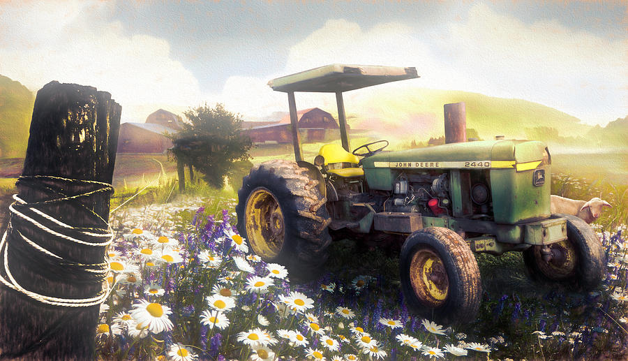Old Tractor in the Fields in Watercolors Photograph by Debra and Dave Vanderlaan