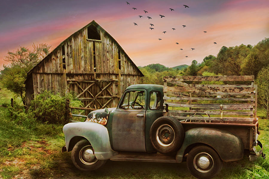Old Truck at the Barn Oil Painting Photograph by Debra and Dave Vanderlaan