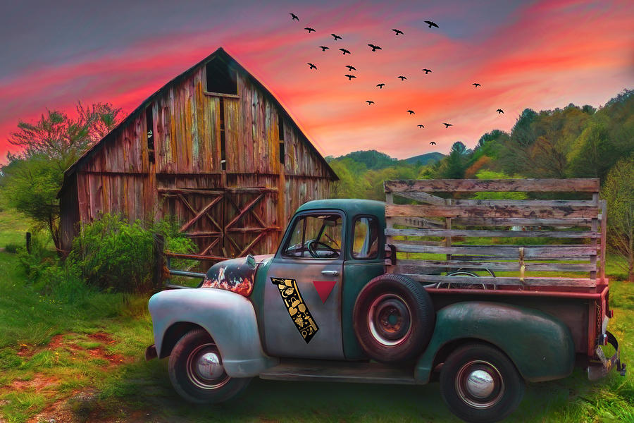 Old Truck at the Barn Watercolors Painting with Logo Photograph by Debra and Dave Vanderlaan