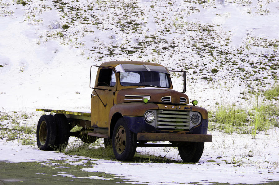 Old Truck In Early Spring Snowfall Photograph