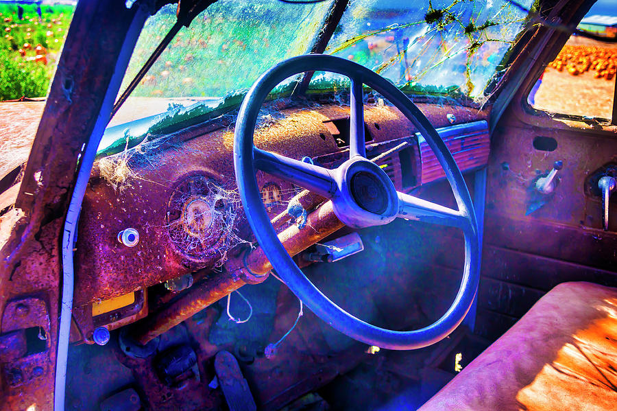 Truck Photograph - Old Truck Steering Wheel by Garry Gay