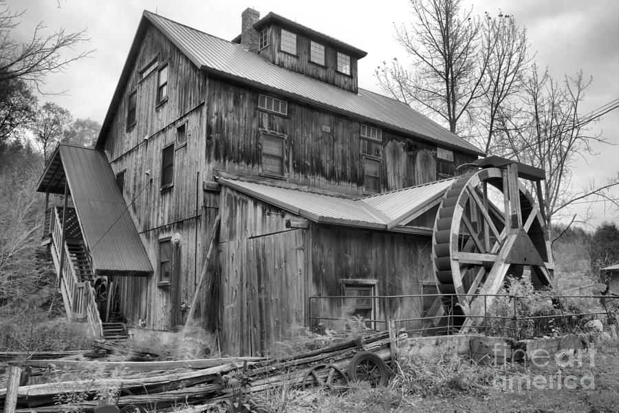 Old Vermont Wooden Grist Mill Black And White Photograph by Adam Jewell
