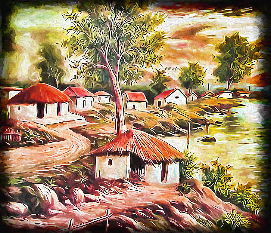 old village painting