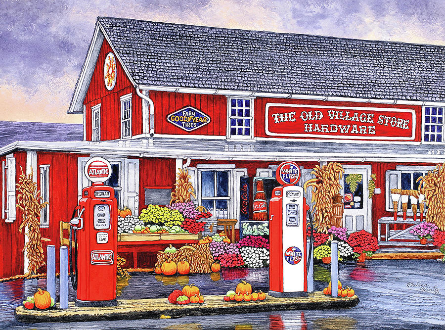 Flower Painting - Old Village Store Hardware, Bird-in-hand Pa by Thelma Winter