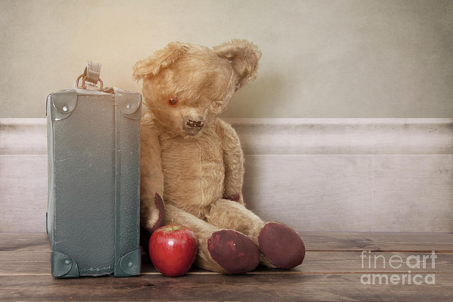 Old Vintage Teddy Bear Sitting With A Suitcase Photograph by Ethiriel Photography