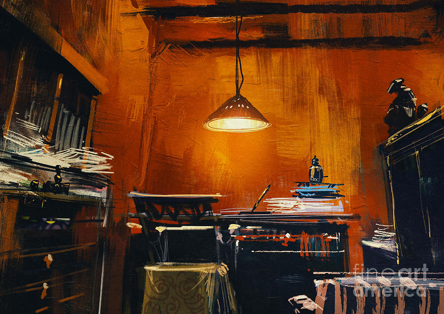 Studio Digital Art - Old Vintage Workspace In Orange by Tithi Luadthong Studio Digital Art - Old Vintage Workspace In Orange by Tithi Luadthong