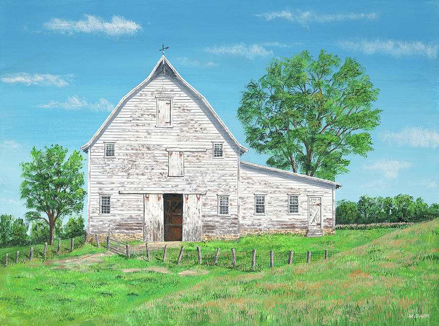 old white barn painting