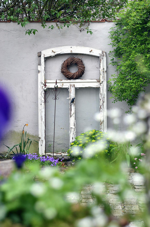 Old Window Frame With Wreath And Iron Rod Photograph by Christin By Hof 9