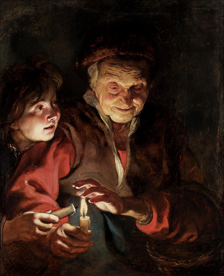 Old Woman and Boy with Candles by Peter Paul Rubens Painting by Rolando Burbon
