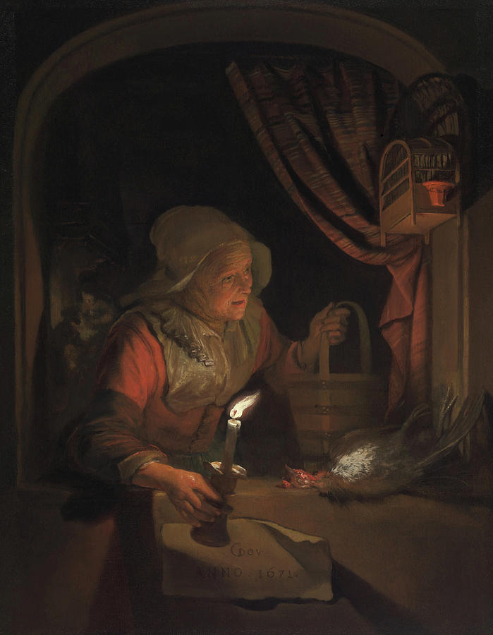 Old Woman at a Window with a Candle Painting by Gerrit Dou - Fine Art ...