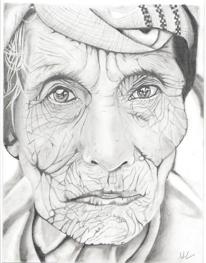Pencil Sketch Of An Old Lady - Desi Painters