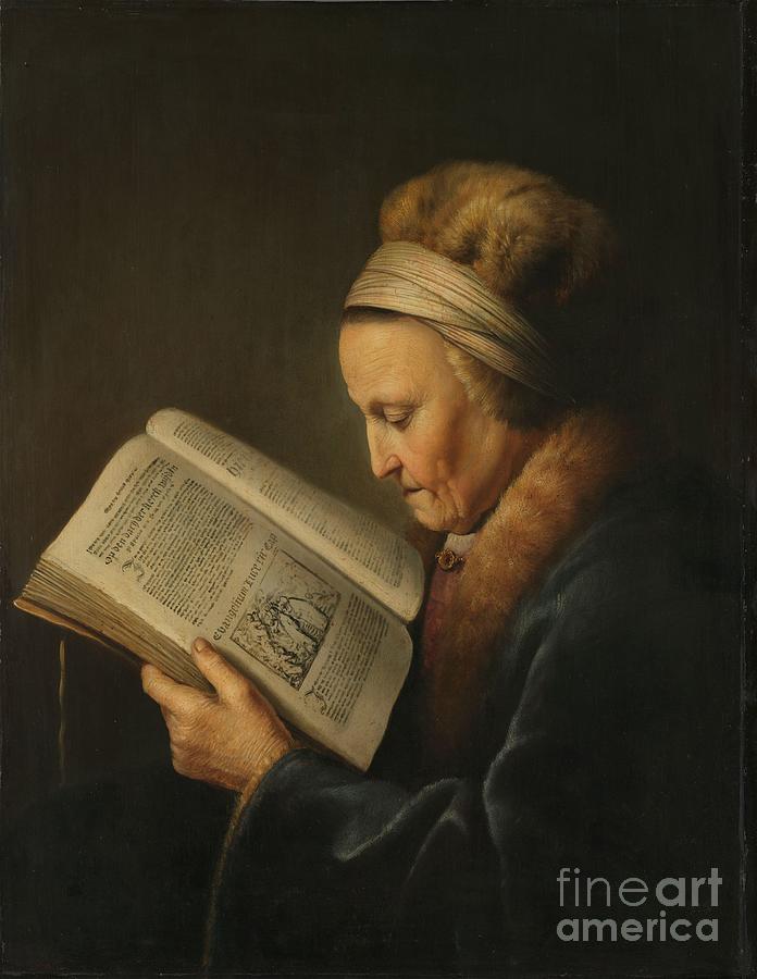 Old Woman Reading, C.1631-2 Painting by Gerrit Or Gerard Dou