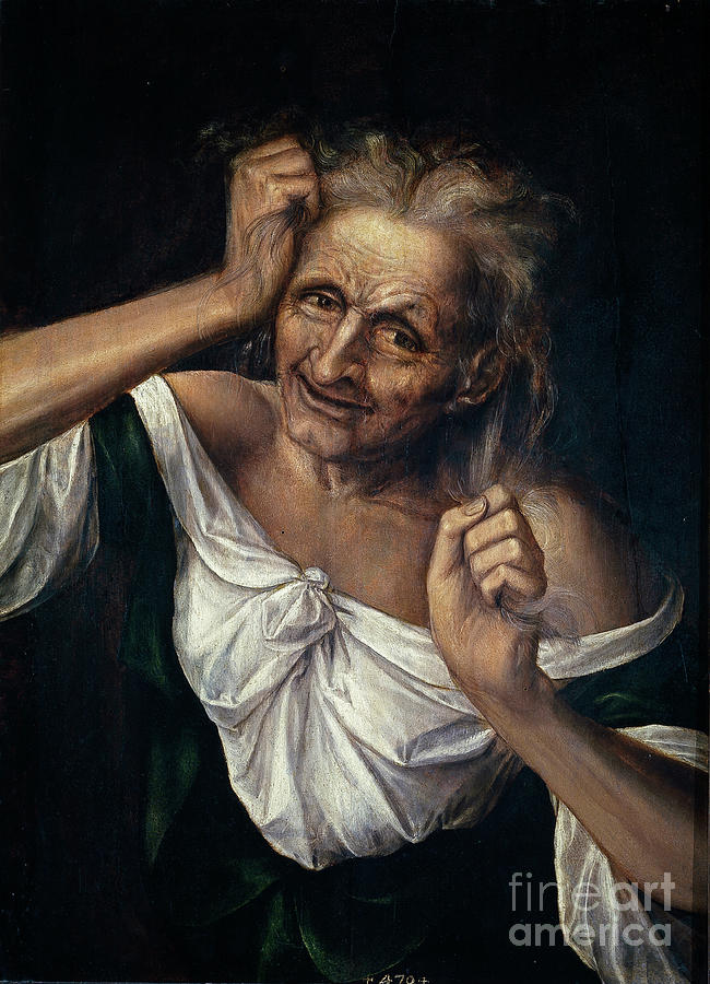 Madness Painting - Old Woman Tearing At Her Hair, 1525-30 by Quentin Massys Or Matsys