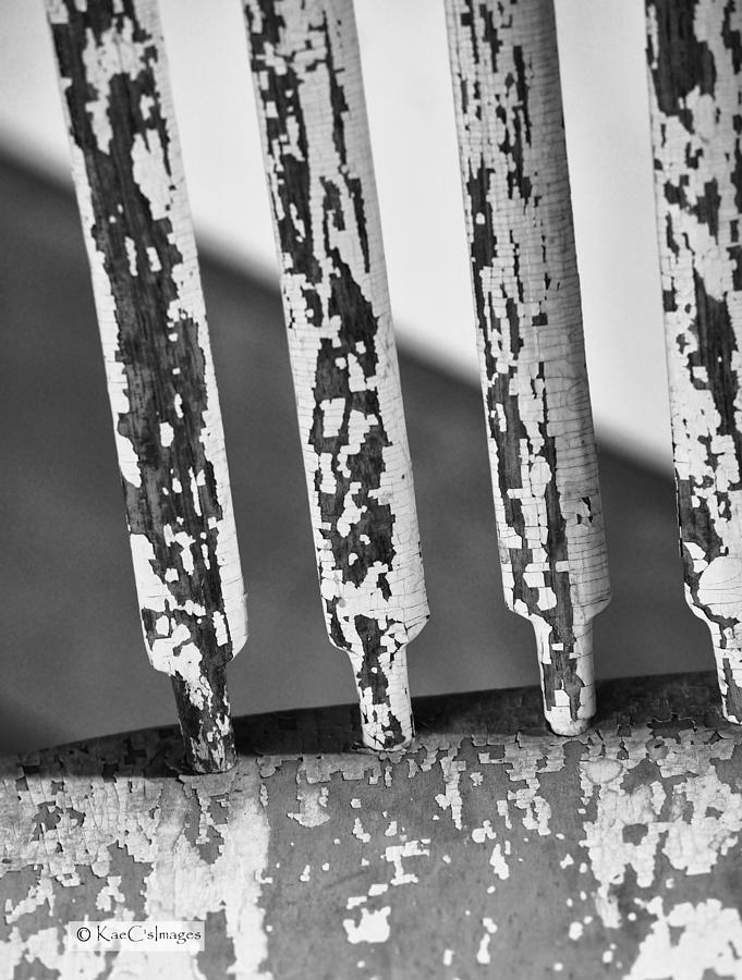Old Wooden Chair Spindles - Black and White Photograph by Kae Cheatham