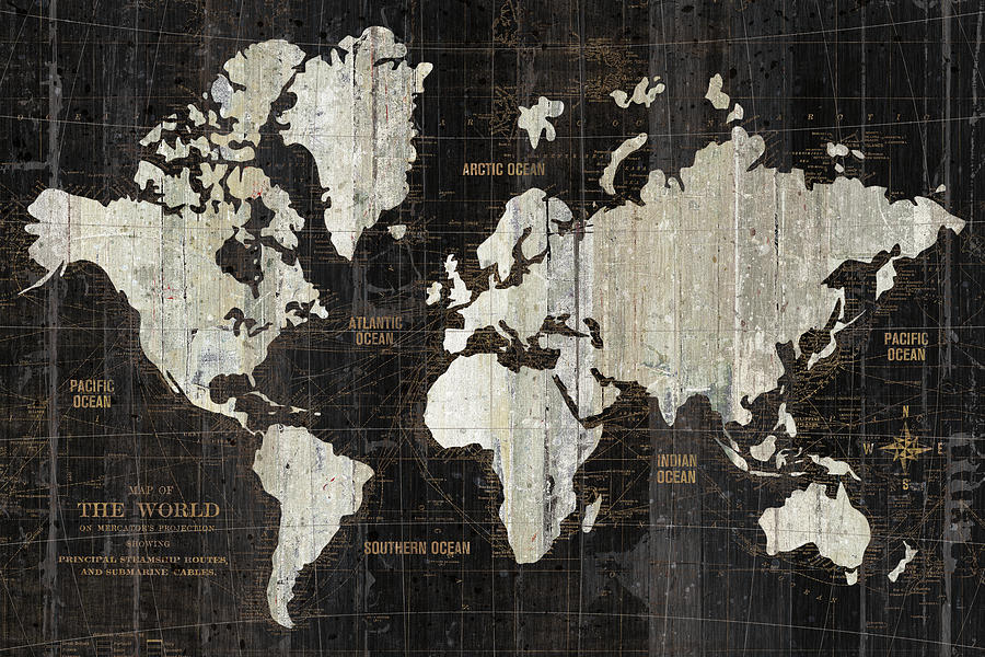Map Mixed Media - Old World Map Black by Wild Apple Portfolio