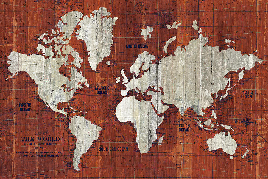 Map Mixed Media - Old World Map Rust by Wild Apple Portfolio