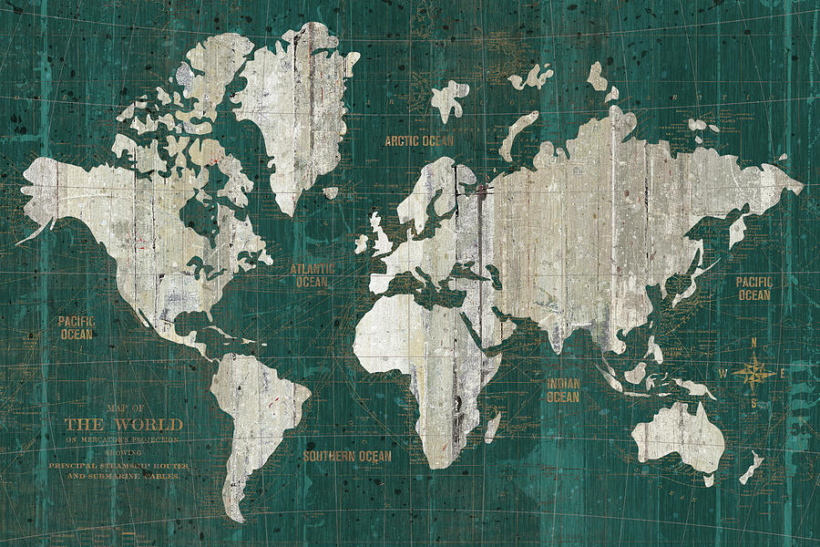 Map Mixed Media - Old World Map Teal by Wild Apple Portfolio
