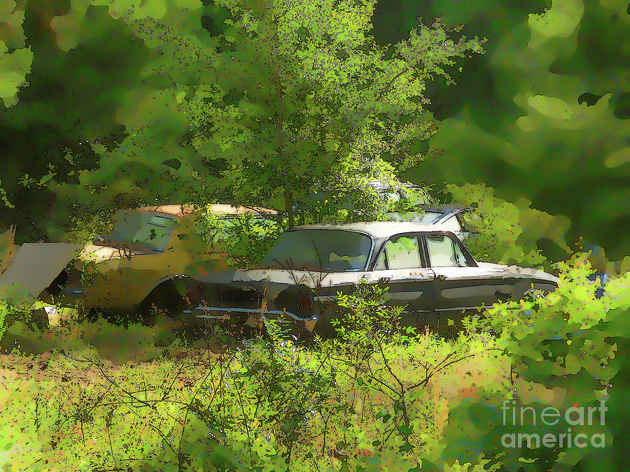 Old wrecking car Painting by Jeelan Clark