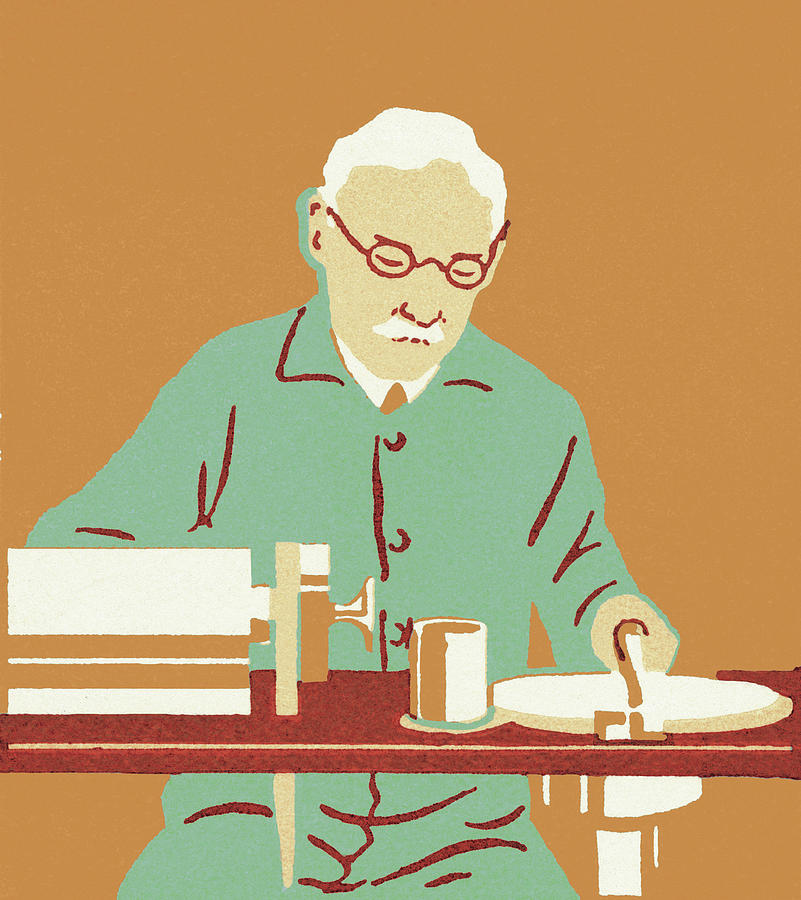 Coffee Drawing - Older Man Sitting at a Table by CSA Images