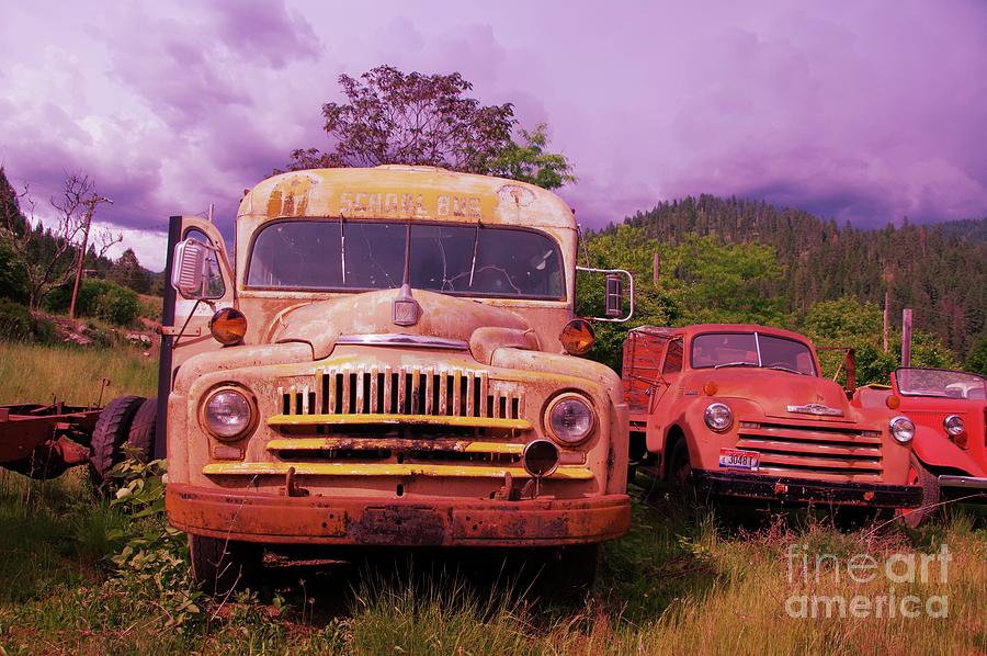 Old school bus and truck Photograph by Jeff Swan