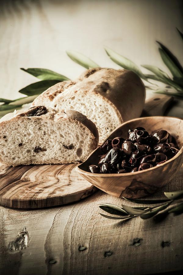 Olive Bread And Black Olives Photograph by Imagerie
