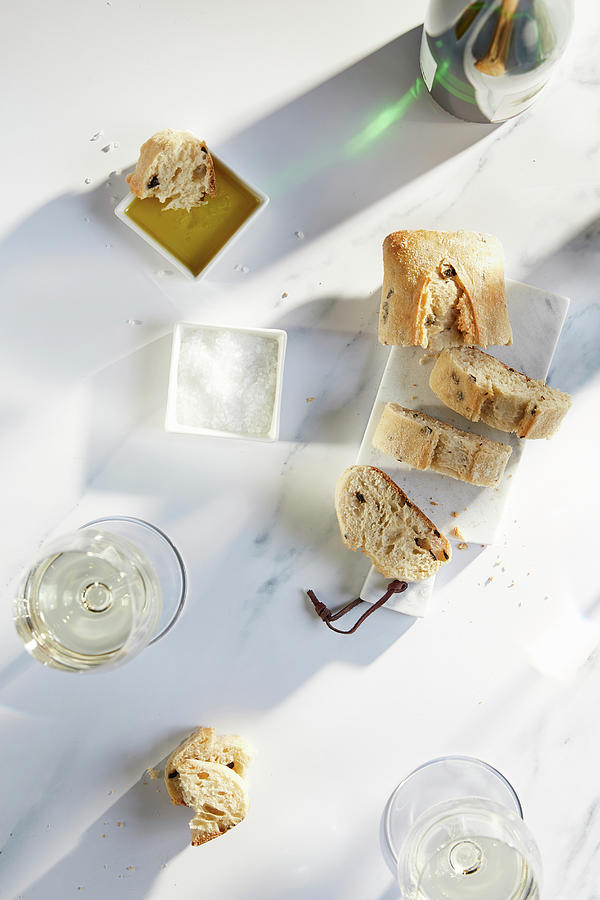 Olive Bread With Olive Oil, Salt And White Wine Photograph by Jennifer Braun